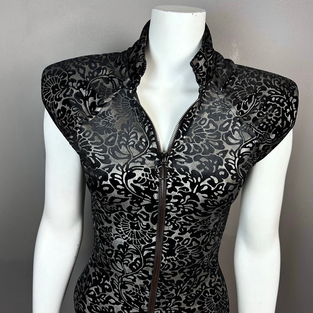 Shrine Los Angeles Dress Small mini Goth 90s burnout velvet zip-up bodycon - Picture 3 of 12